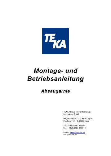 Montage- und Betriebsanleitung - TEKA GmbH