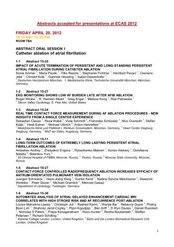 Abstracts accepted for presentations at ECAS 2012 FRIDAY APRIL ...