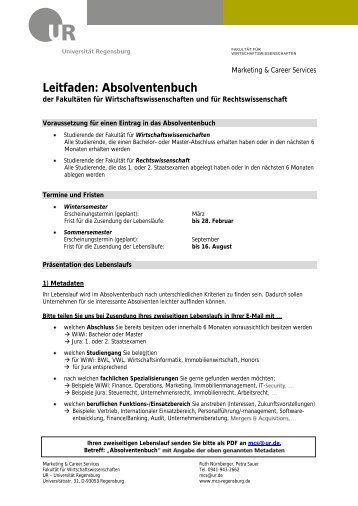 Leitfaden: Absolventenbuch - Wirtschaftswissenschaftliche FakultÃ¤t ...