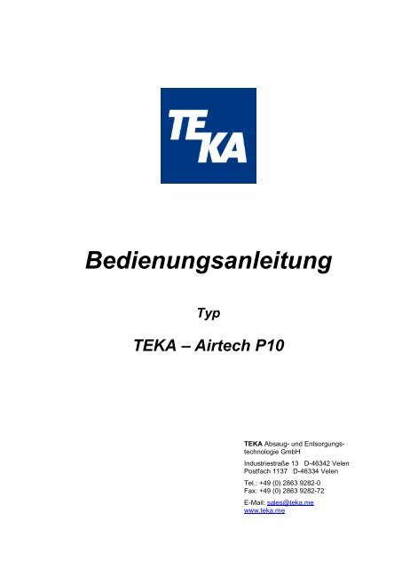 Bedienungsanleitung - TEKA GmbH