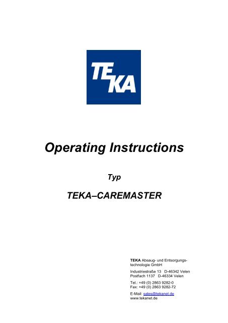 Operating Instructions - TEKA GmbH