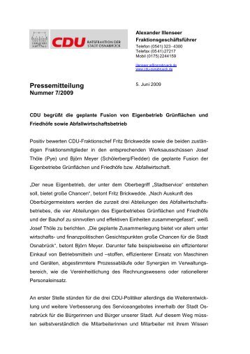 Fusion von AWB und Eigenbetrieb GrÃ¼nflÃ¤chen - CDU Ratsfraktion