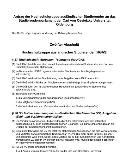 Antrag der Hochschulgruppe auslÃ¤ndischer Studierender an ... - AStA