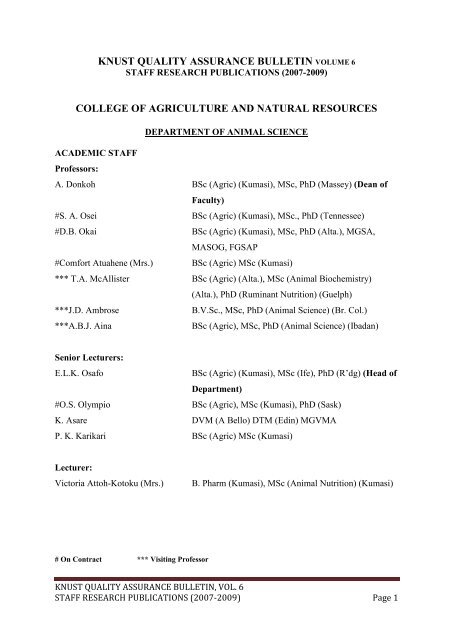 knust quality assurance bulletin volume 6 college of agriculture and ...