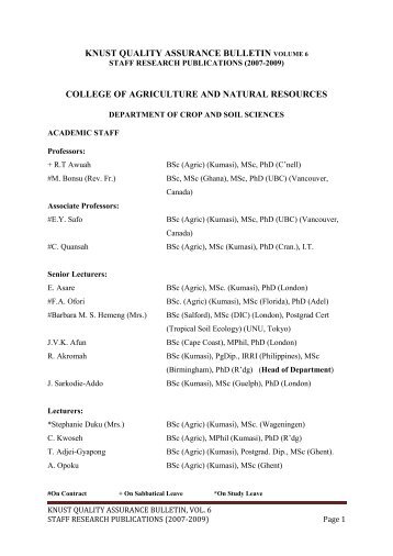 knust quality assurance bulletin volume 6 college of agriculture and ...