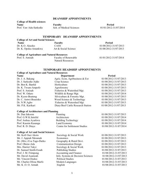 deanship appointments temporary deanship appointments ...