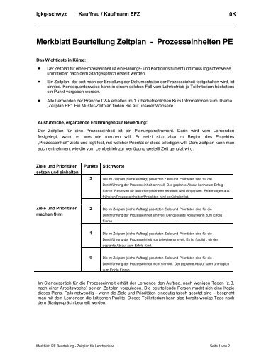 Merkblatt Beurteilung Zeitplan - Prozesseinheiten PE - igkg-schwyz