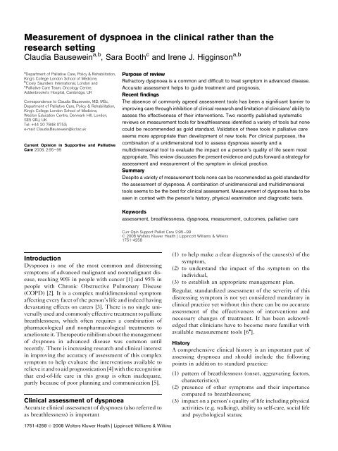 Measurement of dyspnoea in the clinical rather than the ... - ipac