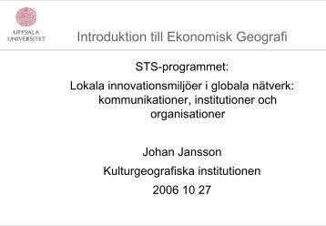 Introduktion till Ekonomisk Geografi - Kulturgeografiska institutionen ...