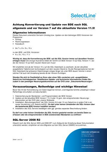 Achtung Konvertierung und Update von BDE nach SQL - SelectLine