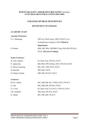 knust quality assurance bulletin volume 6 college of health sciences
