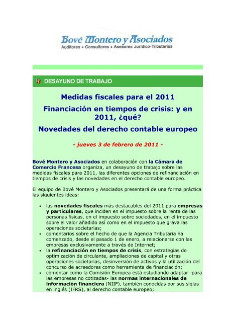 Medidas fiscales para el 2011 Financiación en tiempos de crisis: y ...