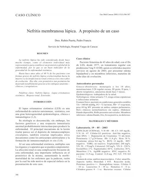 Nefritis membranosa lÃºpica. A propÃ³sito de un caso