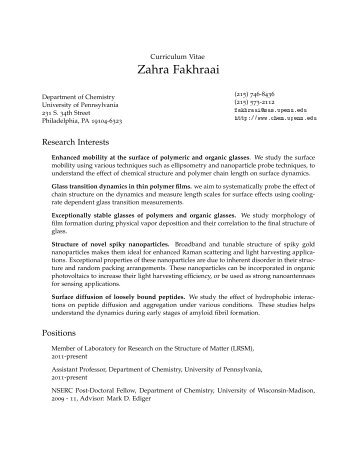 curriculum vitae fakhraai group university of pennsylvania