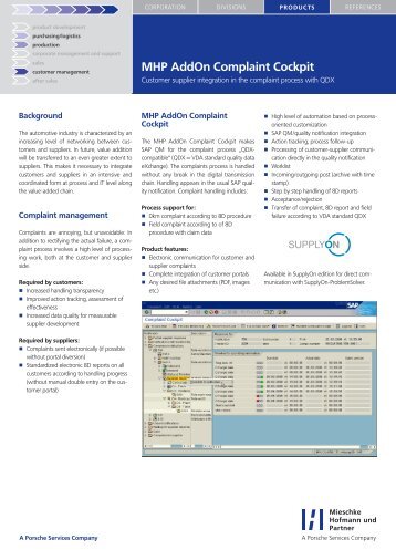 MHP AddOn Complaint Cockpit - Mieschke Hofmann und Partner