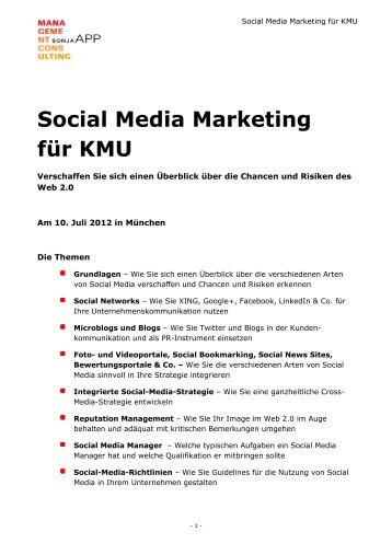 Social Media Marketing fÃ¼r KMU - Sonja App Management Consulting