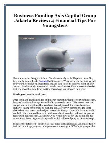 Business Funding Axis Capital Group Jakarta Review: 4 Financial Tips For Youngsters