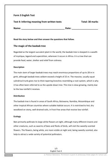 Form 3 English Test Test 4: Inferring meaning from written ... - Pearson