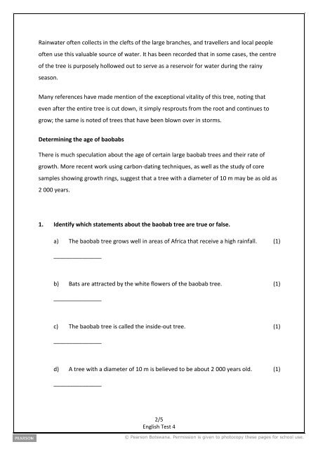 Form 3 English Test Test 4: Inferring meaning from written ... - Pearson