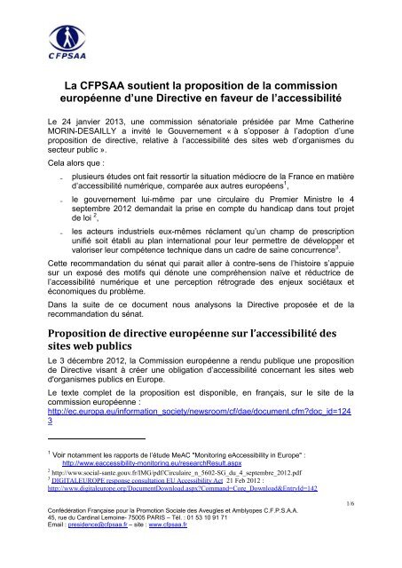 Position du CFPSAA sur la proposition de directive relative à ... - CFHE