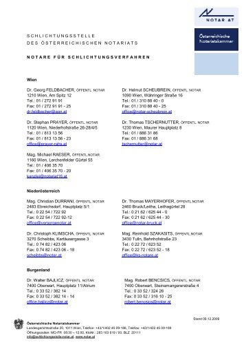 Schlichterliste 2009 - Ãsterreichische Notariatskammer