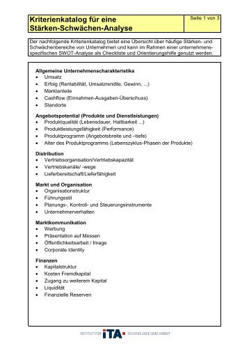 Kriterienkatalog fÃ¼r eine StÃ¤rken-SchwÃ¤chen-Analyse - Ita.pagimo.de