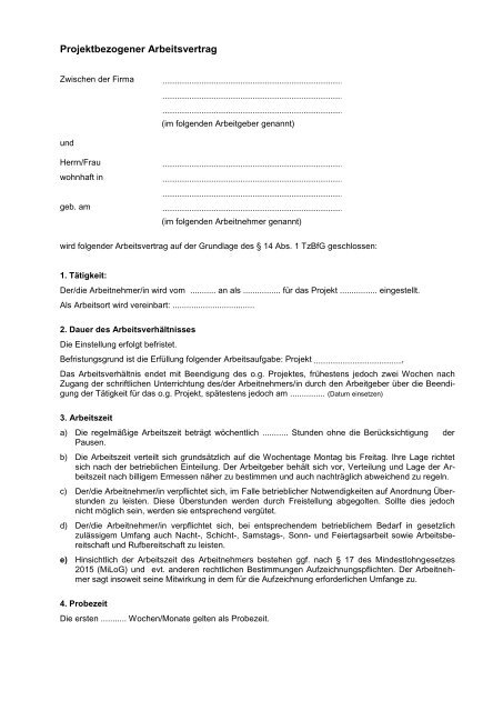 projektbezogener Arbeitsvertrag - Gruender-MV.de