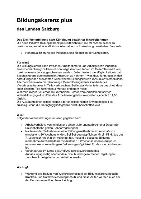 Bildungskarenz Plus (SBG) Info 2013 - bildungskarenz-kmu.at