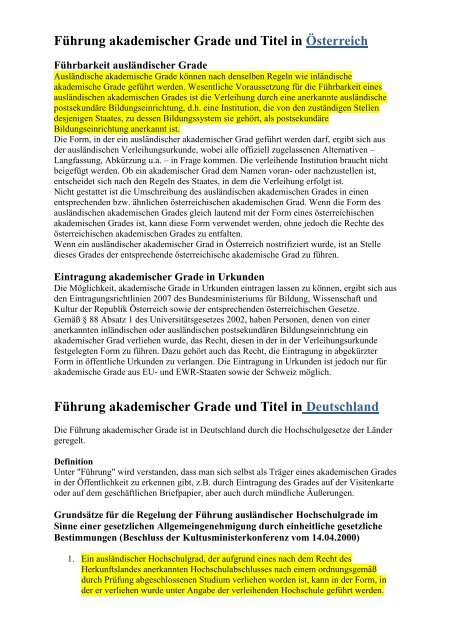 Fa Hrung Akademischer Grade Und Titel In A Sterreich Fa Hrung