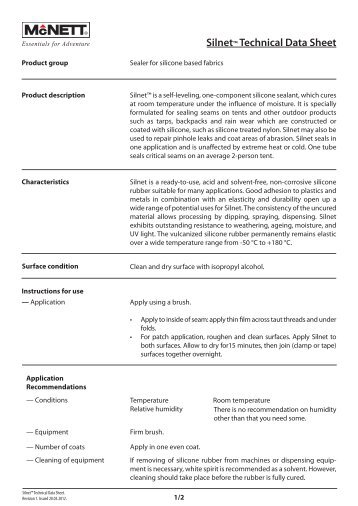 Silnet™ Technical Data Sheet - McNett Europe