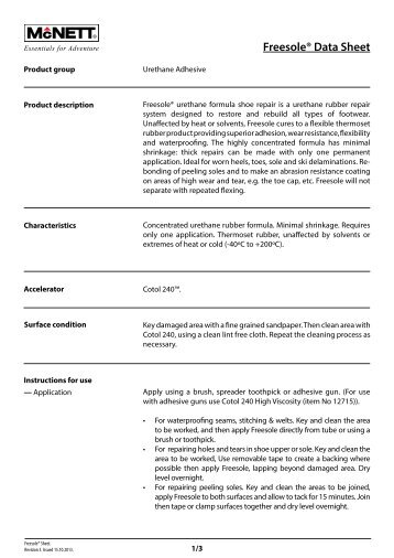 Freesole® Data Sheet - McNett Europe