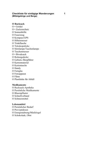 Checkliste Wandern - Mein Kletterbuch