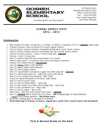 SCHOOL SUPPLY LISTS 2012 - Edwardsville School District 7