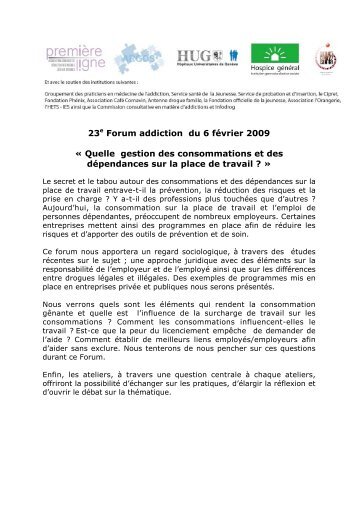 23e forum addiction du 6 fÃ©vrier 2009 - CollÃ¨ge romand de mÃ©decine ...