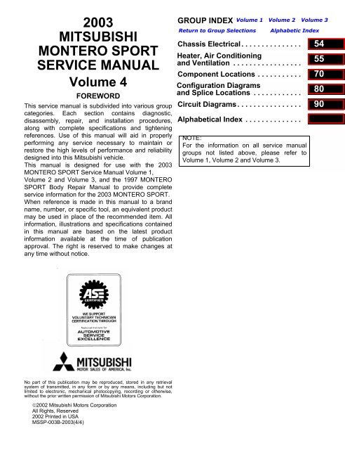2003 Mitsubishi Montero Sport Service Manual Pajero 4x4 Off Road