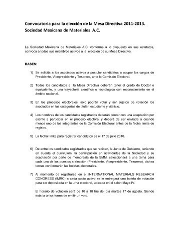 Convocatoria para la elecciÃ³n de la Mesa Directiva 2011-2013 ...