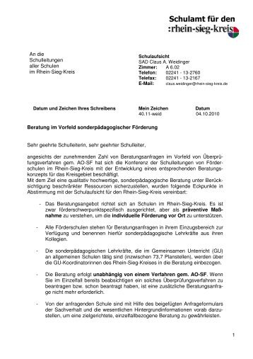 Anschreiben sop. Beratungskonzept RSK - Schule für alle