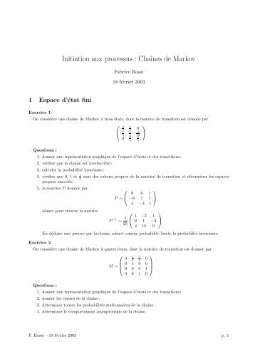 Initiation aux processus : ChaÃ®nes de Markov - Fabrice Rossi