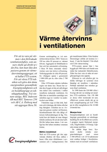 Värme återvinns i ventilationen