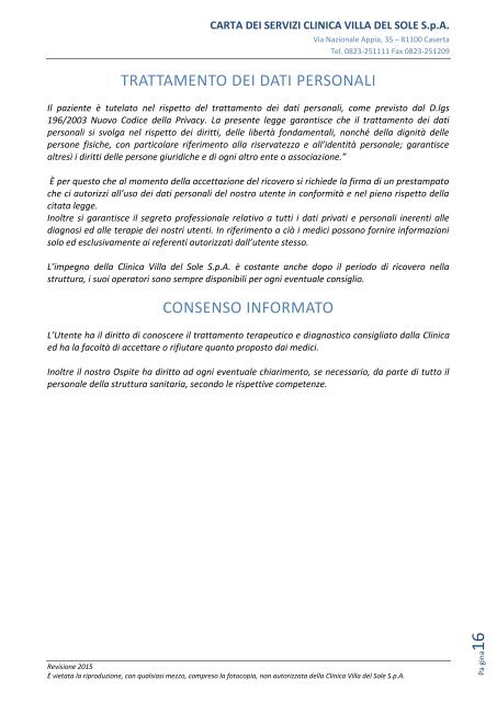 CARTA DEI SERVIZI 2015