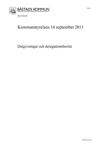 Kommunstyrelsen 14 september 2011 - Båstads kommun