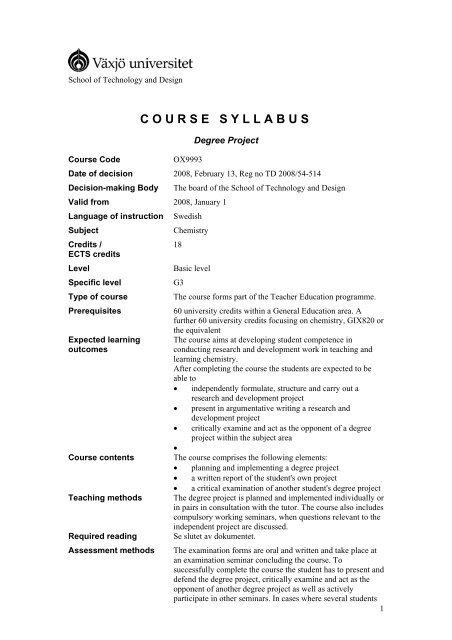 COURSE SYLLABUS - student . vxu . se