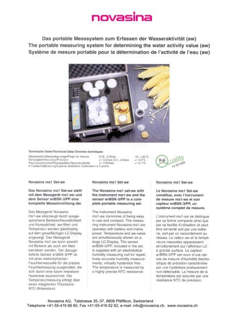 Flyer for portable water activity meter ms1-aw - Food Diagnostics AB