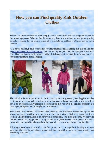 How you can Find quality Kids Outdoor Clothes