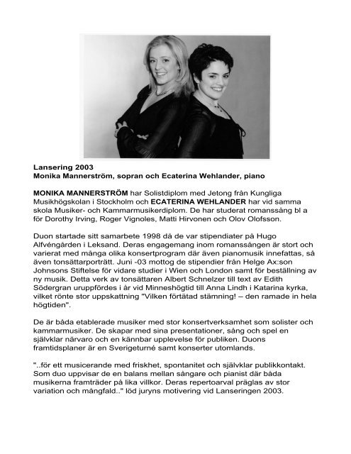 Monika Mannerström, Ecaterina Wehlander - sstpf