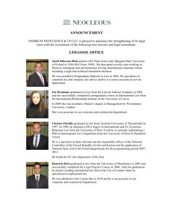 ANNOUNCEMENT LIMASSOL OFFICE - Andreas Neocleous & Co
