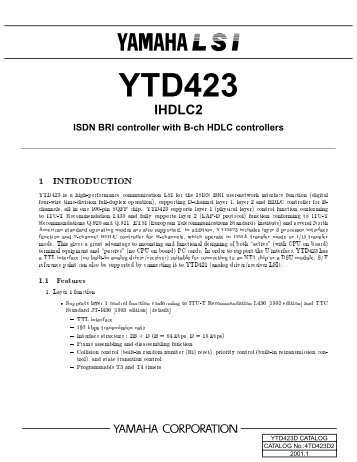 YTD423 IHDLC2 ISDN BRI controller with B-ch HDLC ... - Datasheets