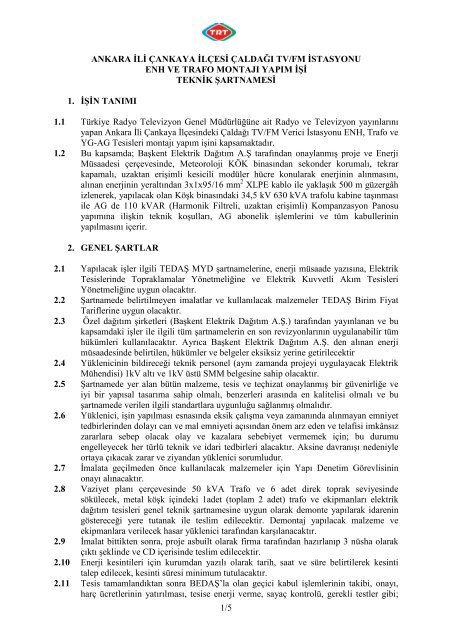 Kompanzasyon bakım teknik şartnamesi Kompanzasyon bakım teknik şartnamesi