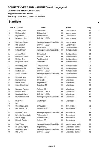 Startliste - Hamburger BogenschÃ¼tzen Gilde von 1930 eV
