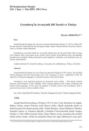 Greenberg'in Avrasyatik Dil Teorisi ve TÃ¼rkÃ§e - Dil Arastirmalari